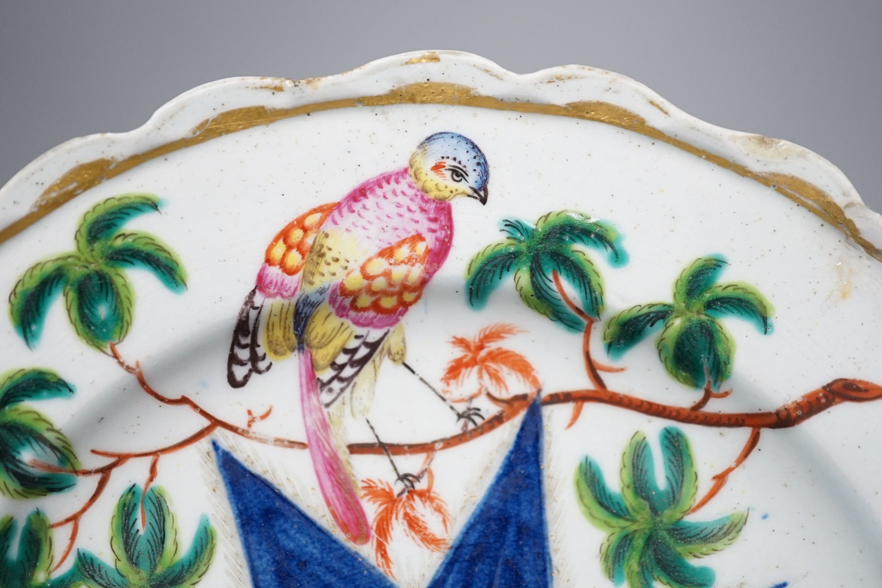 A Bow 'bird' plate c.1760, 20cms diameter